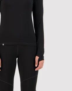 Cascade Merino Base Layer Mock Neck Long Sleeve - Black
