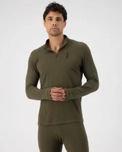 Cascade Merino Base Layer 1/4 Zip Long Sleeve - Dark Olive