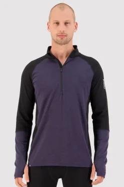Olympus Merino Base Layer 1/2 Zip Long Sleeve - Black / 9 Iron