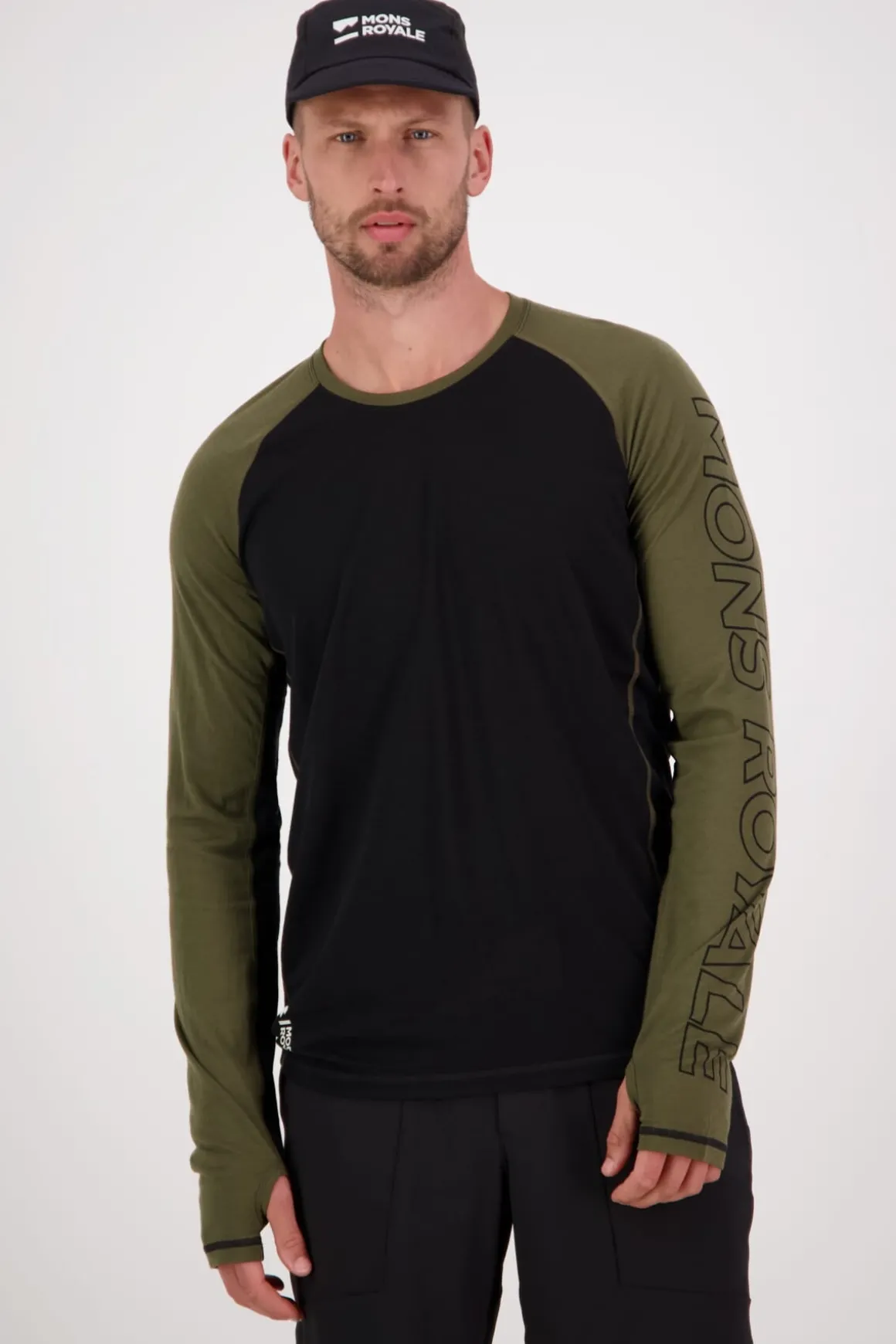 Temple Merino Long Sleeve - Dark Olive Black