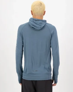 Temple Merino Long Sleeve Hood - Grey Heather / Goblin Blue