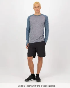 Temple Merino Long Sleeve - Grey Heather / Goblin Blue